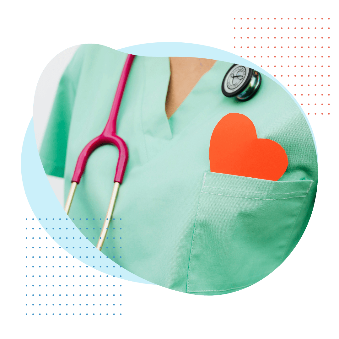 A nurse with a paper heart in their pocket